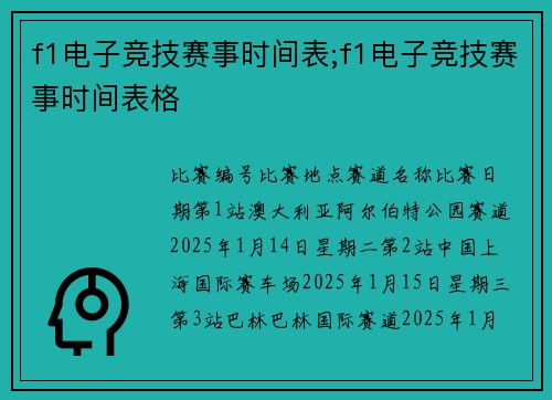 f1电子竞技赛事时间表;f1电子竞技赛事时间表格