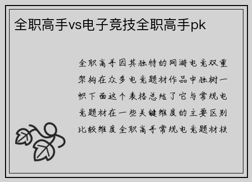 全职高手vs电子竞技全职高手pk